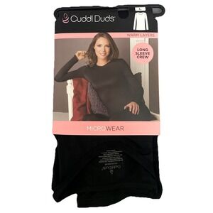 Cuddl Duds Women's Microwear Black Long Sleeve Crew Shirt Size L NEW